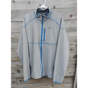 Eddie Bauer Gray Soft Shell Zip Up Blue Stitch Lightweight Size Large